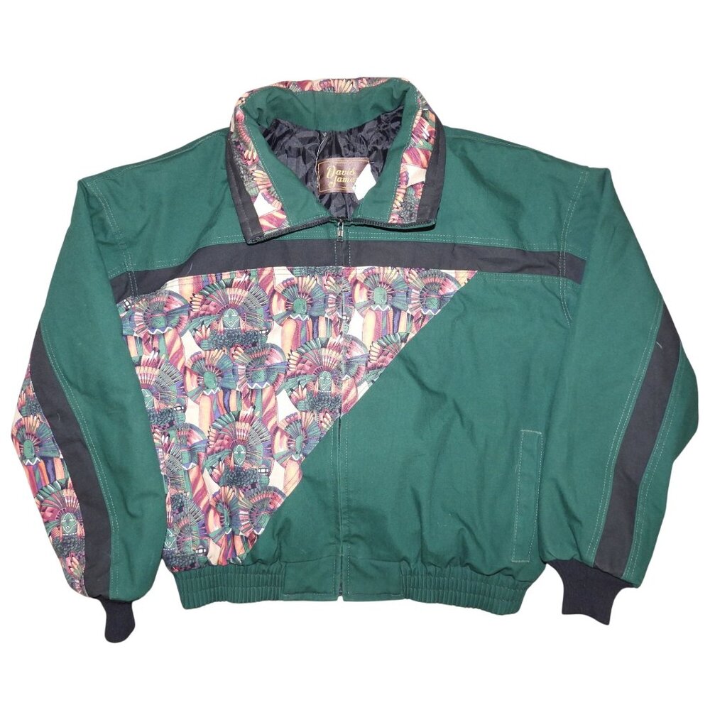 Vintage 90s David James Green Southwestern Bomber Coat Jacket Men's XL